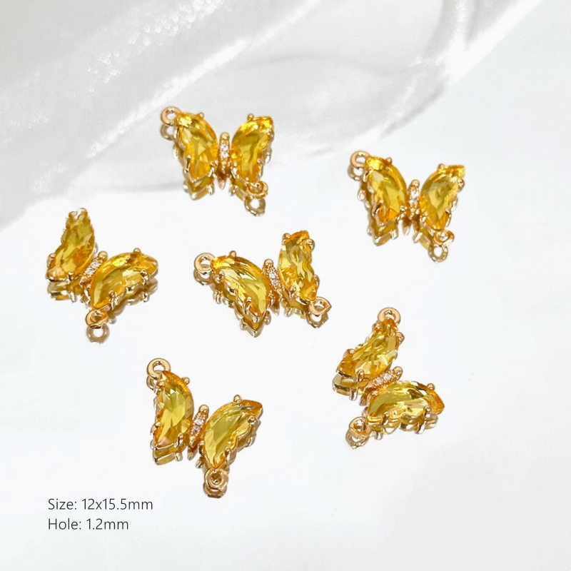 Brass Gilded Zircon Butterfly Pendants Colorful Crystal Charms