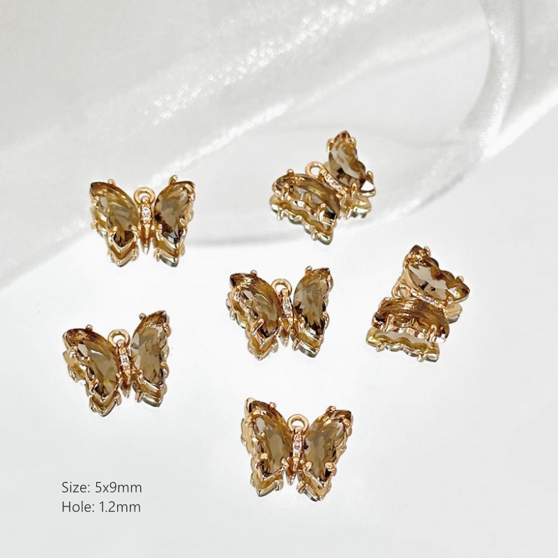 Brass Gilded Zircon Butterfly Pendants Colorful Crystal Charms