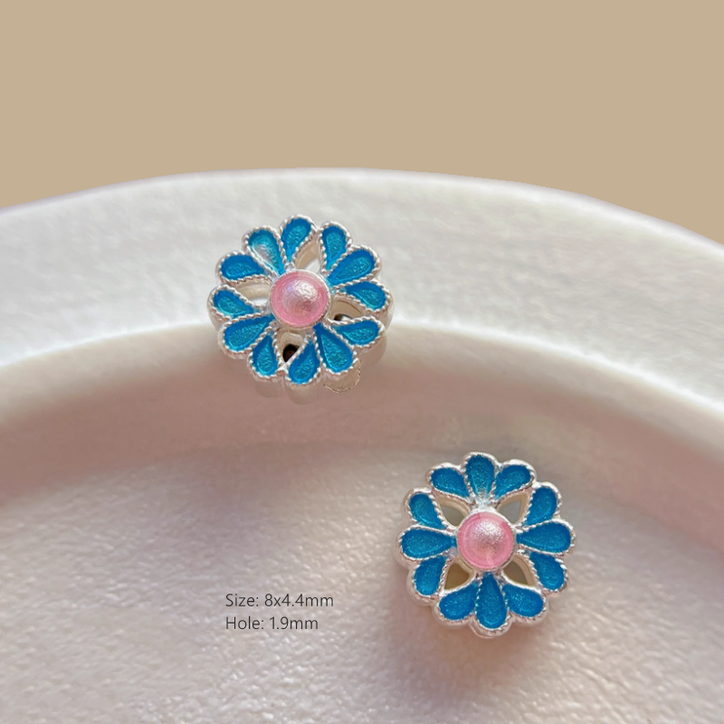 925 Sterling Silver Hollow Beads Enamel Colorful Spacers