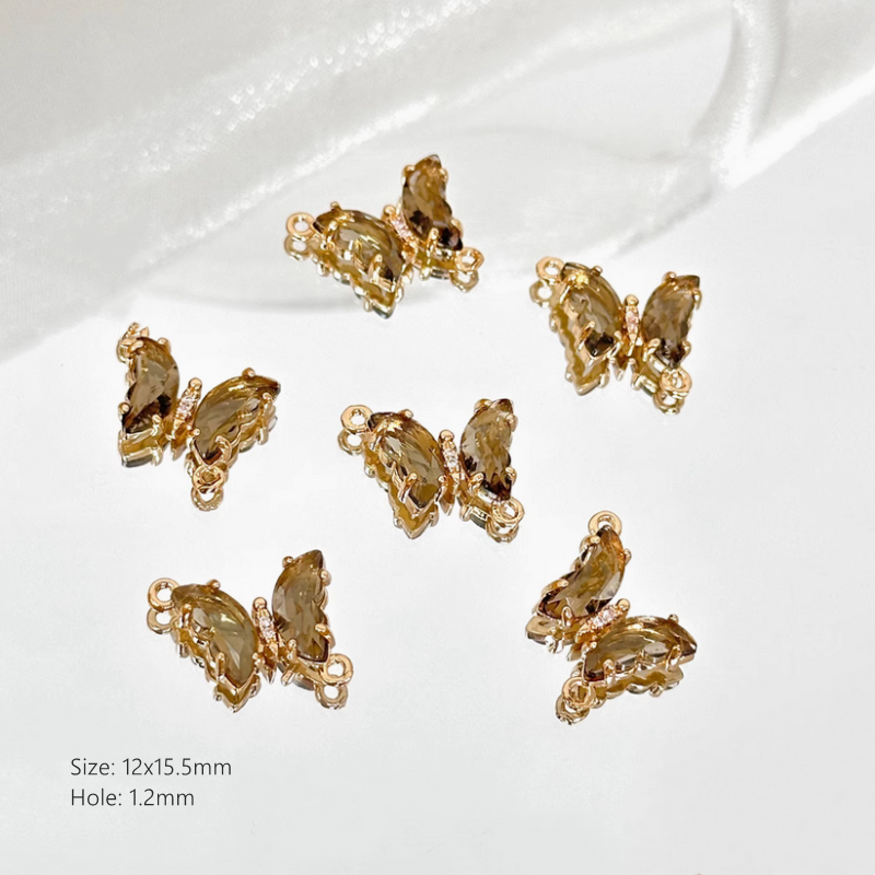 Brass Gilded Zircon Butterfly Pendants Colorful Crystal Charms