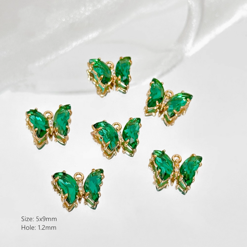 Brass Gilded Zircon Butterfly Pendants Colorful Crystal Charms