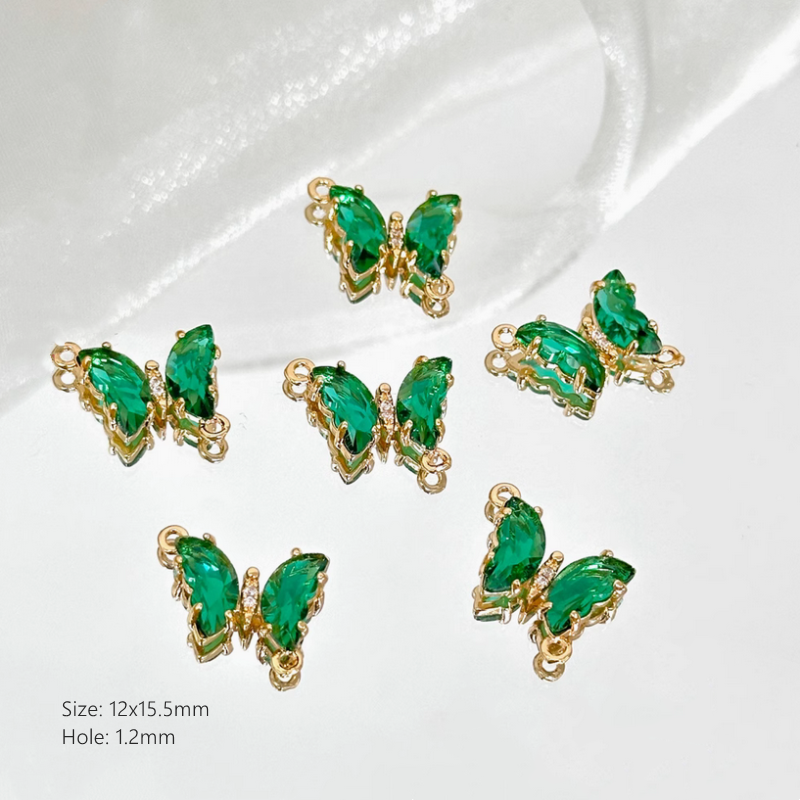 Brass Gilded Zircon Butterfly Pendants Colorful Crystal Charms
