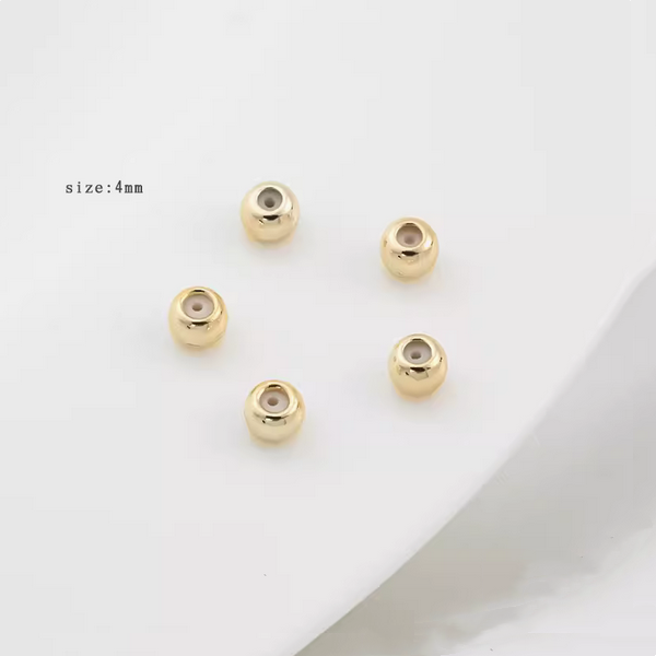 10pcs Brass 4mm Spacer Round Bead With Silicone 14K Plated -AMYS-02