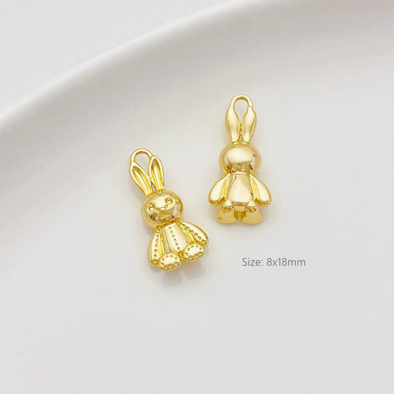 Brass Gold Gilded Cute Heart Rabbit Leaf Charms Pendant