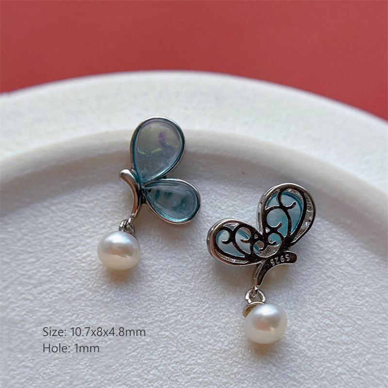 925 Silver Hollowed Base Aquamarine Stone Beads Spacers Or Charms