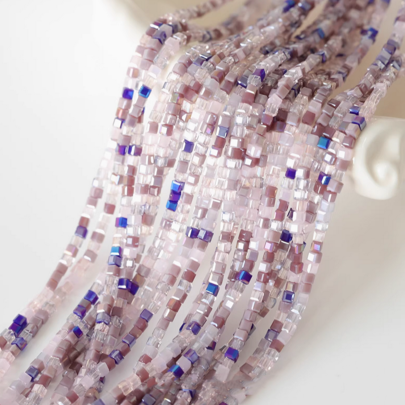 180pcs Glass Tiny Square Beads Electroplated Candy Color