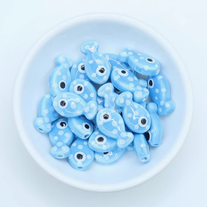 5pcs Ceramics Glazed Cute Dot Fish Necklace Spare Spacer Beads