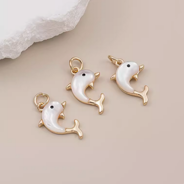 Brass + Shell Small Dolphin Pendant Color Preservation