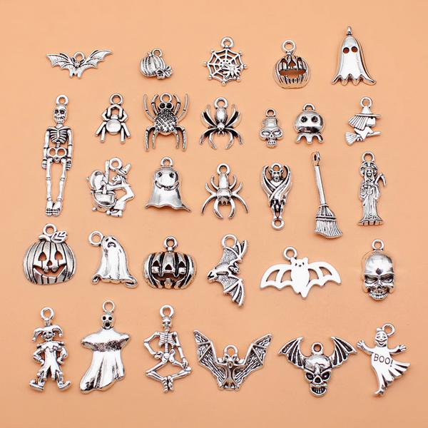 30pcs Pendant Halloween Jewelry Charms Pumpkin Bat Skeleton Kits