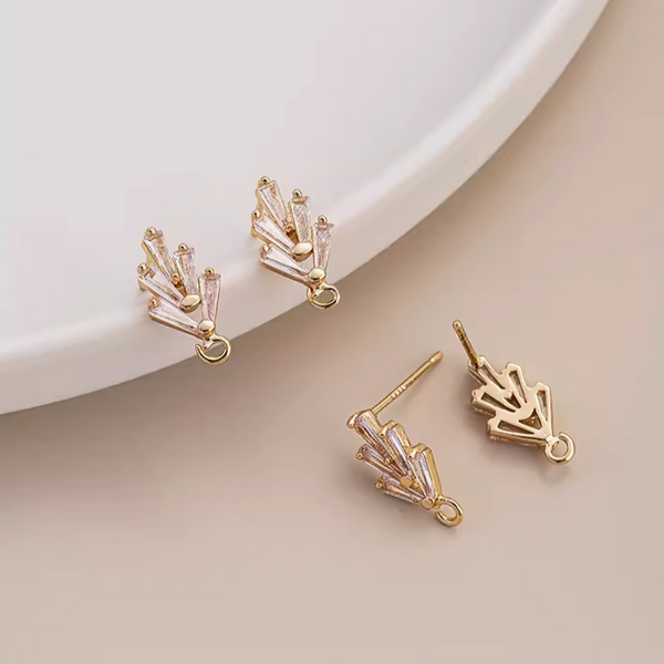 1 Pairs Brass 14K Plated Zirconic Column Earring Stud