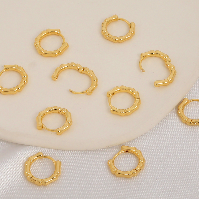 1 Pair Brass 14K Plated Bamboo Joint Earring Hoops