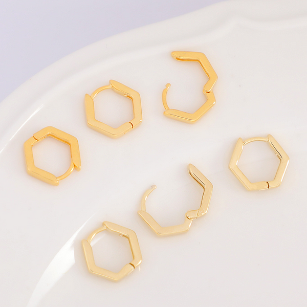 1 Pair Brass 14K Plated Plain Surface Hexagon Earring Hoops