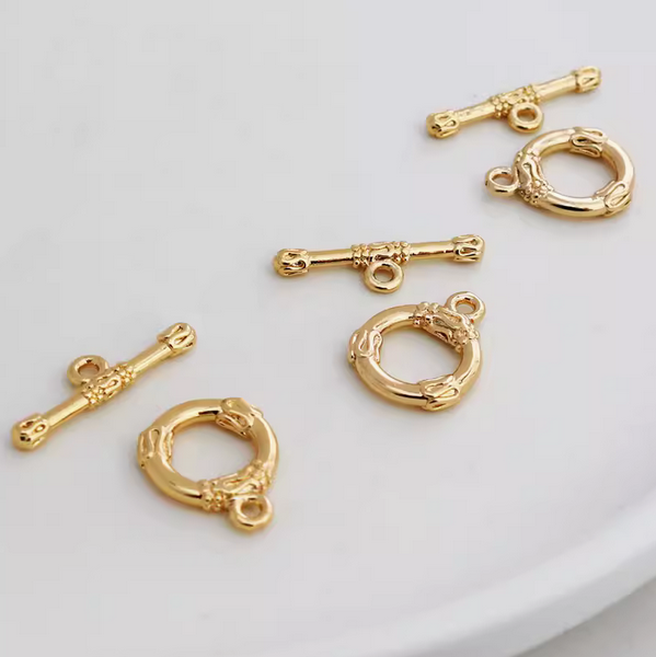 Brass Pinch / OT Toggle Clasp 14K Gold Plated