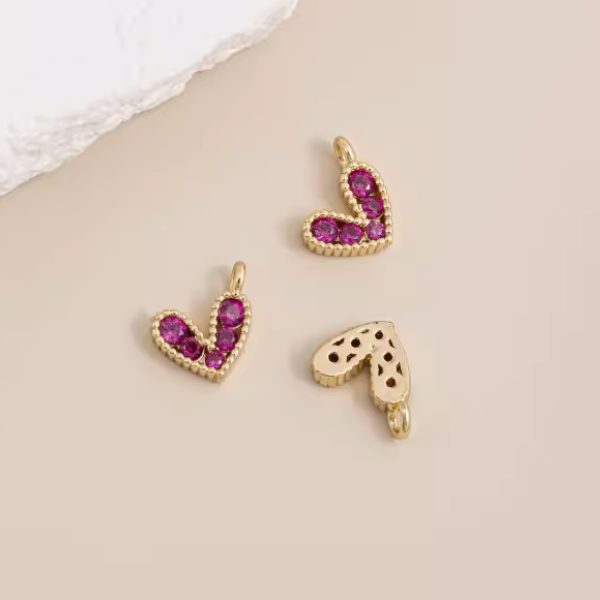 Brass Gilded Zirconic Small Heart Necklace Bracelet Pendants