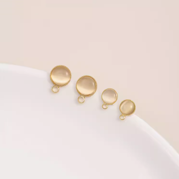 1 Pair Brass Earring Plate Base and Cat's Eye Beads Style