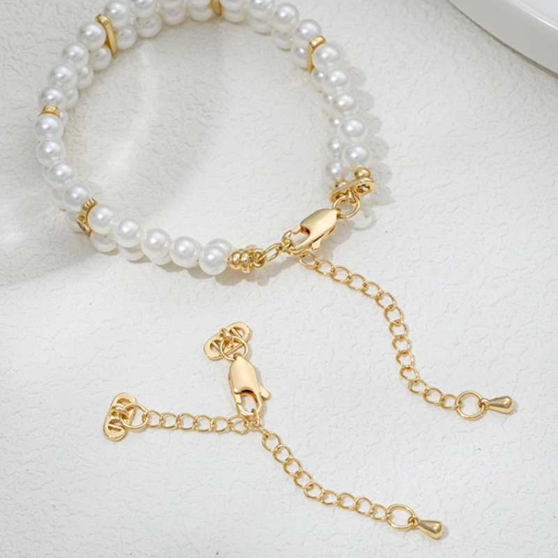 3 Row Clasp With Extend Chain Brass 14K Plated Zircon Pearl Necklace Connector