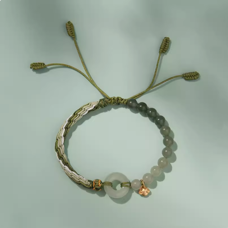 Single Jade Ring Rope Braided Bracelet
