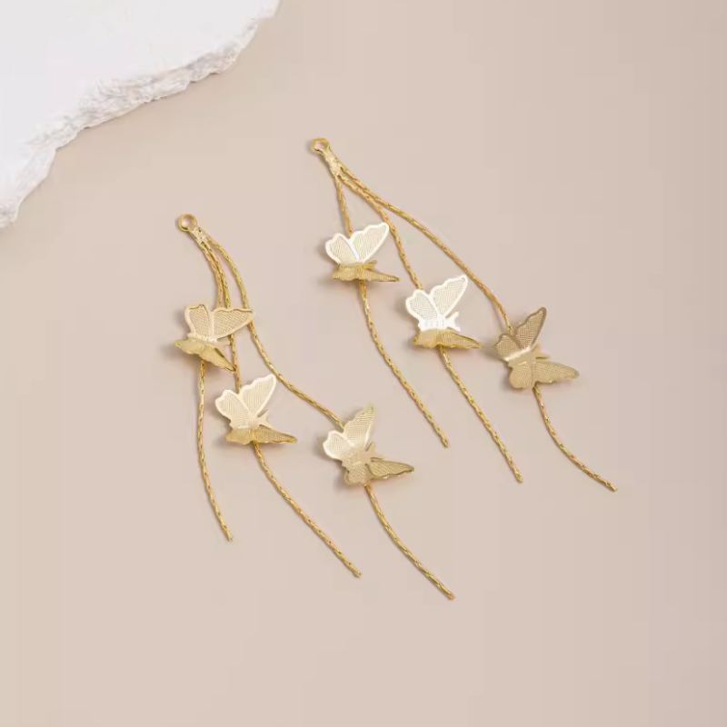 Brass 14K Gilded Tassel Butterfly Earring Pendants