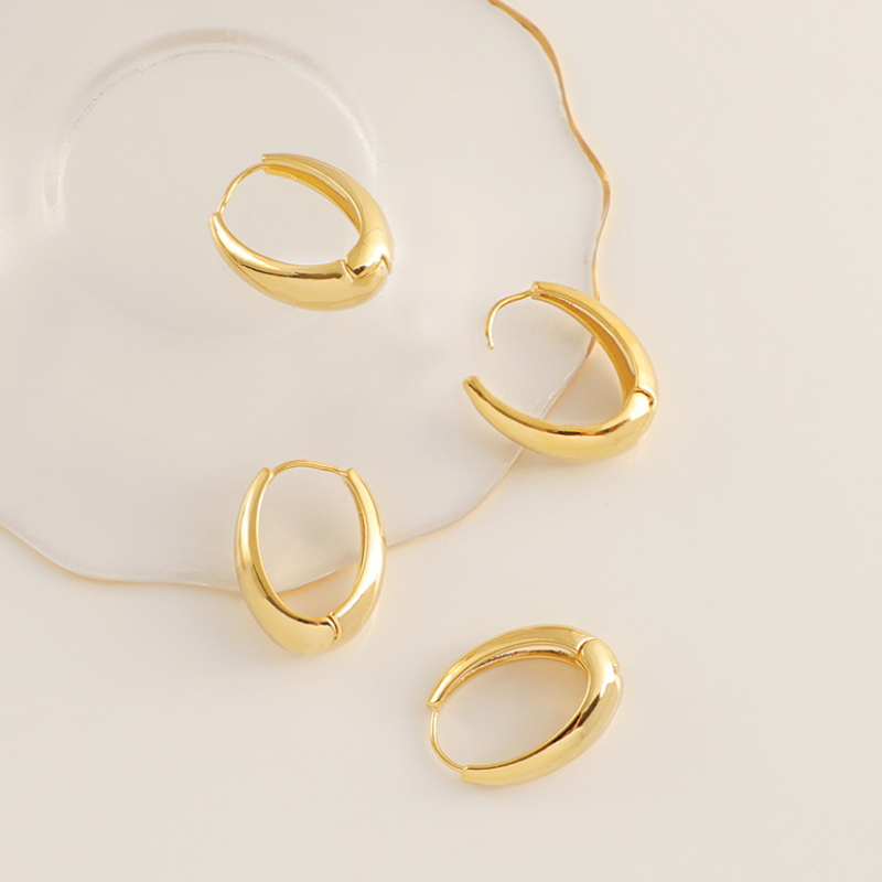 1 Pair Brass 14K Electroplated Ellipse Earring Hoops