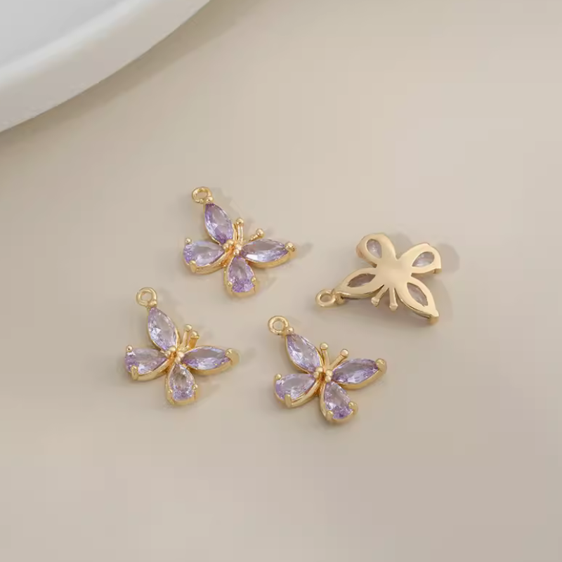 Brass Gold Plated Zirconic Butterfly Pendant Charms
