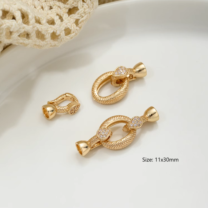 Brass 14K Plated Zircon Snake Bite Clip Clasp Pearl Beads Necklace Buckle