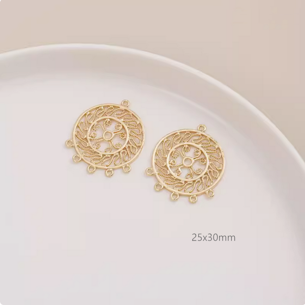 1 Pair Brass 14K Plated Earring Pendants-Multiple Holes