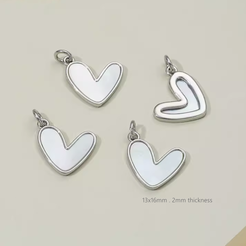 Brass Electroplated White Shell Heart Shape Pendants