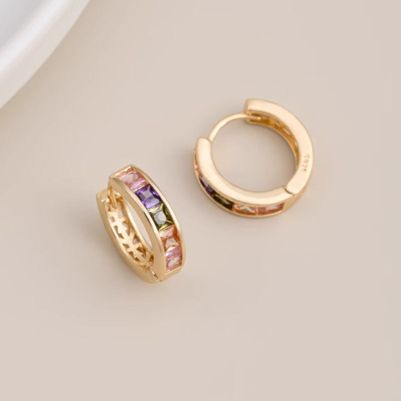 1 Pairs Classic Hoops Brass Zircon Earring Woman Girls Charms