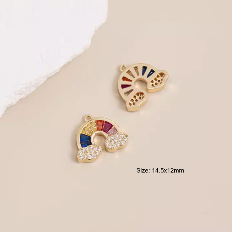 Brass 14K Plated Colorful Zircon Pendants