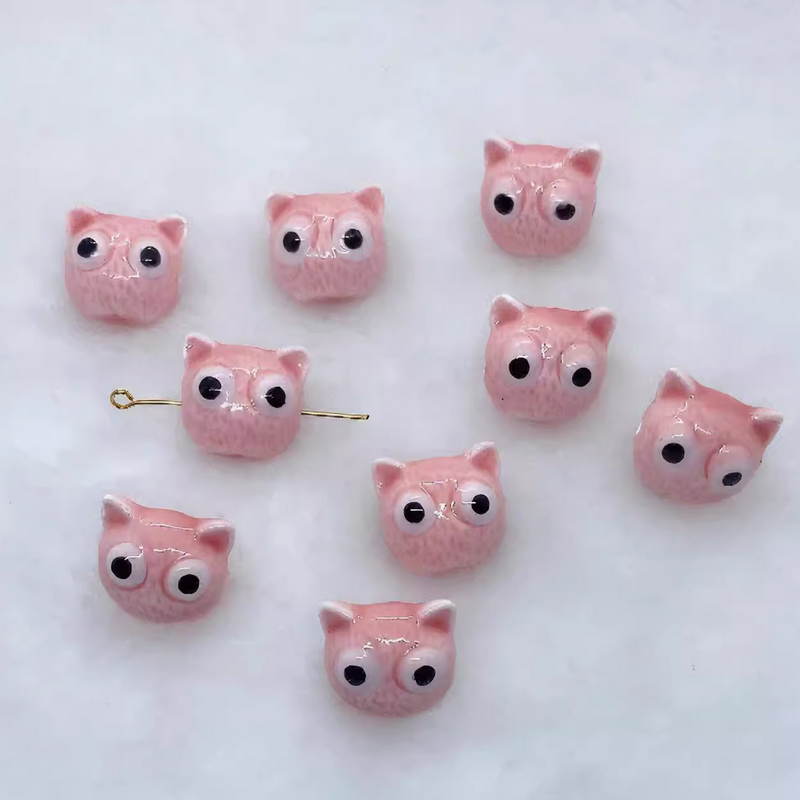 5pcs Ceramics Glazed Cats Handcrafts DIY Jewelry Beads Spare Pendant