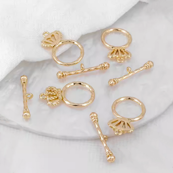 Brass Pinch / OT Clasp -Crown,  14K Gold Plated