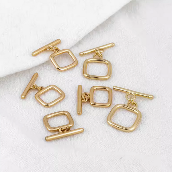 Brass OT Toggle Clasp -Square 14K Plated