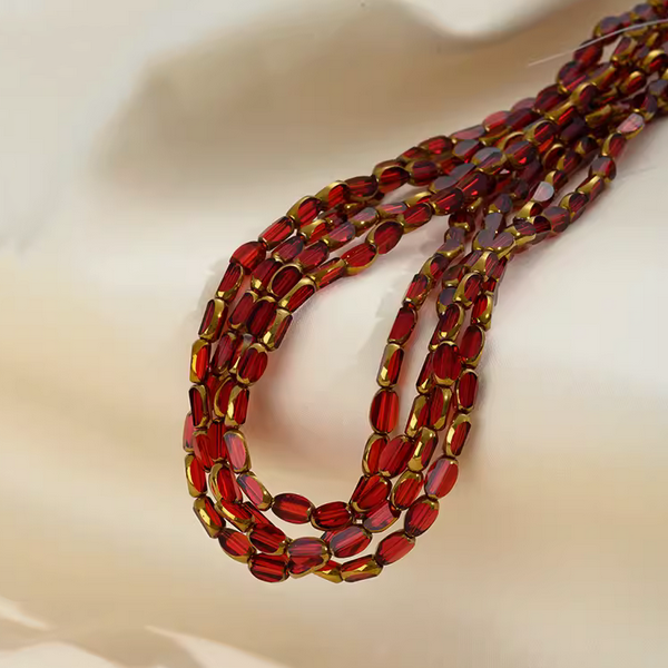 50pcs Glass Ellipse Beads With Gold Plated Edge