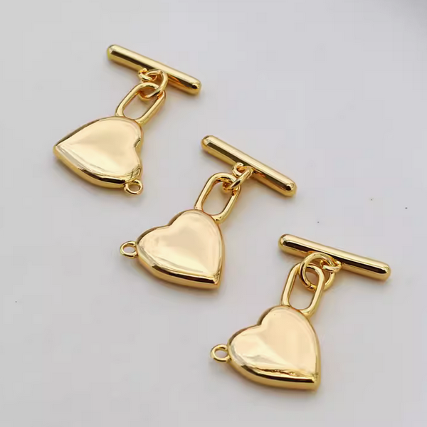 Brass Pinch / OT Clasp Solid Heart Shape,  14K Gold Plated