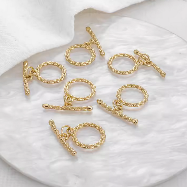 Brass Pinch / OT Clasp Twist Texture Shape,  Gold Plated