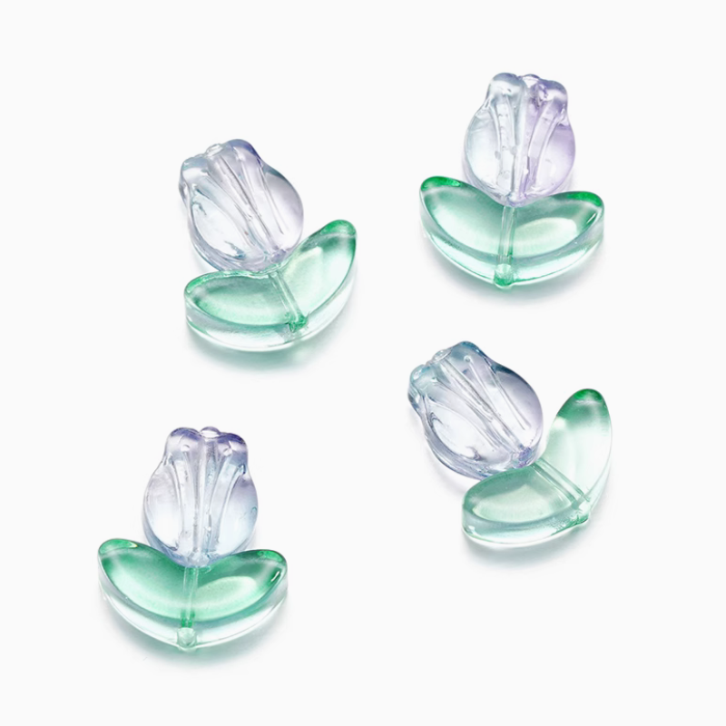 5pcs Glass Tulip Flower Pendant Transparent Buds Charms