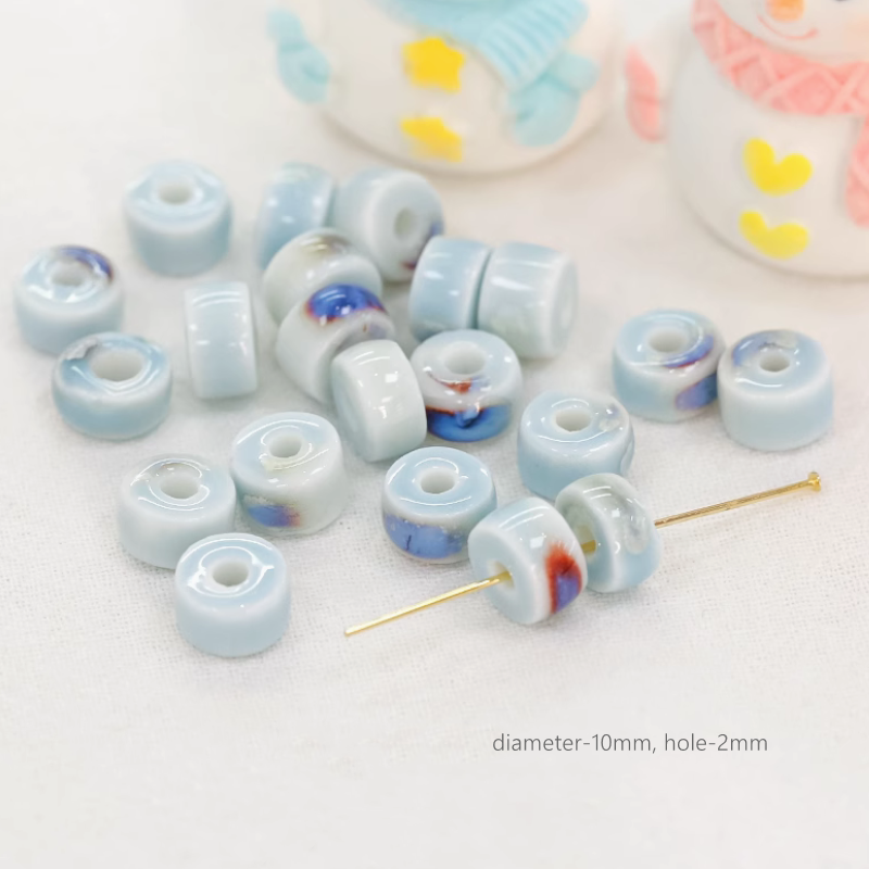 Porcelain Beads Ceramic Glazed Round Square Heart Clay Beads Charms