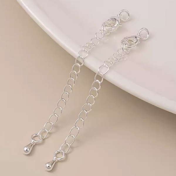 Brass Lobster Claw Clasp With Extended Chain, Silver Plated - CMHG-01