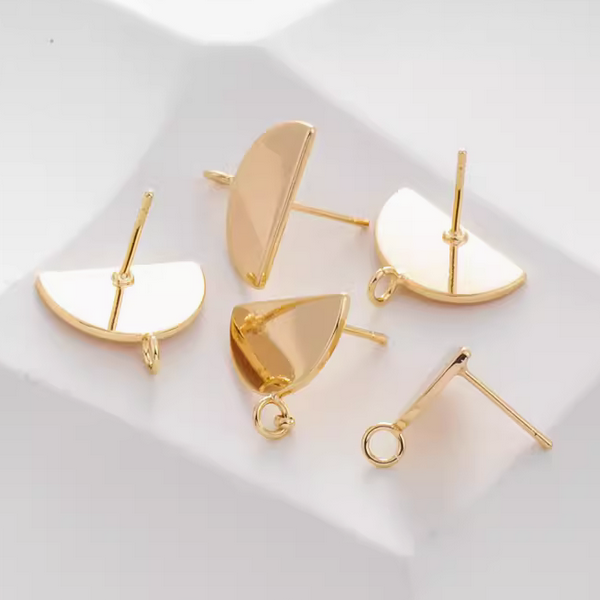 1 Pairs Brass 14K Plated Semicircle Earring Stud