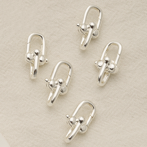 Brass 8x16mm Spring Gate Clasp-Double U Hoops, Silver Plated - CMTH-01