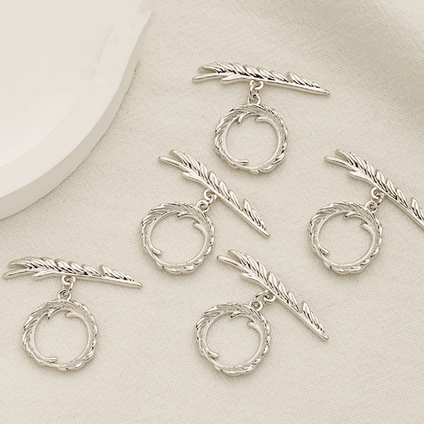 Brass Pinch / OT Clasp Feather Texture, Platinum Plated - CMYM-02
