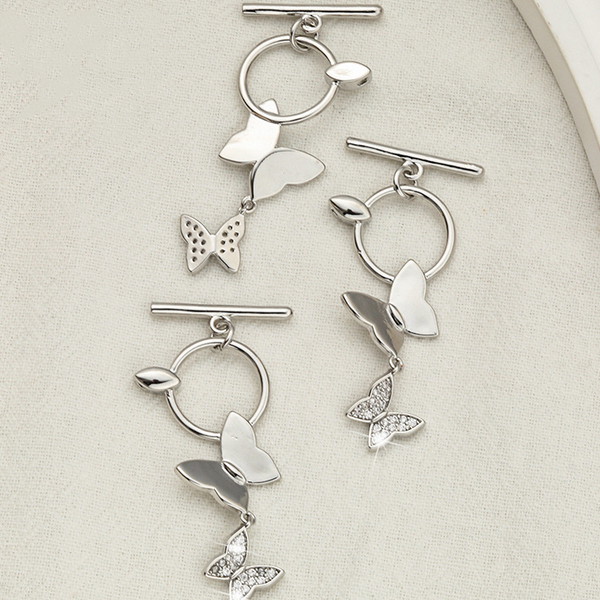Brass Pinch / OT Clasp -Double Butterfly, Platinum Plated - CMHD-02