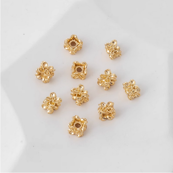 5pcs Alloy Four Side Figure Petal Base Spacer - 14K Plated - AMMF-02