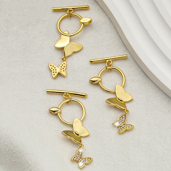 Brass Pinch / OT Toggle Clasps -Double Butterfly