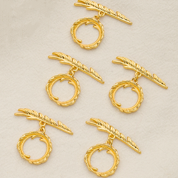 Brass Pinch / OT Clasp Feather Texture, Gold Plated - CMYM-03
