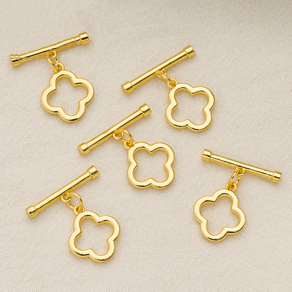 Brass Pinch / OT Clasp Four Leaf Clover, 18K Gold Plated - CMSY-03