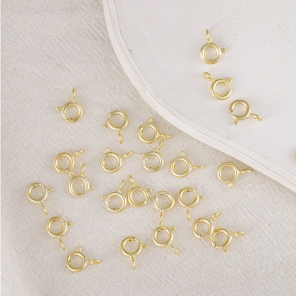 10pcs Brass 5mm Round Spring Ring Clasp, 14K Gold Plated - CMYC-13