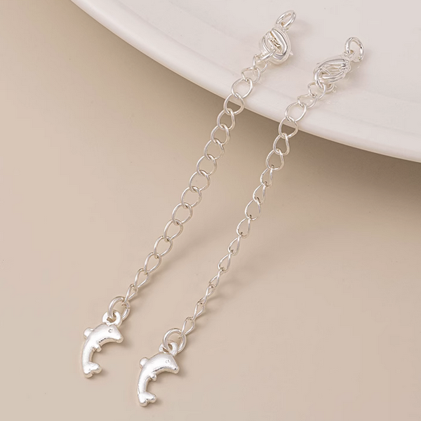 Brass Lobster Claw Clasp With Extended Chain, Silver Plated - CMHG-05