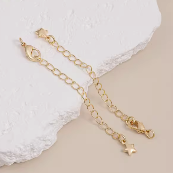 Brass Lobster Claw Clasp With Extended Chain, Gold Plated