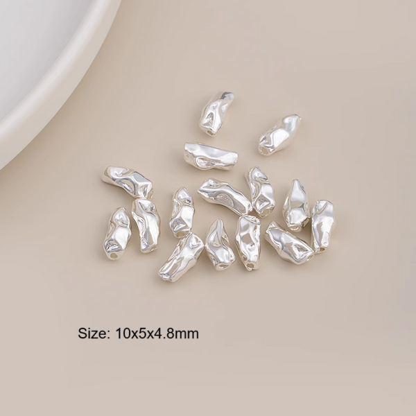 5pcs Brass Irregular Spare Spacer Beads Silver Color Electroplated